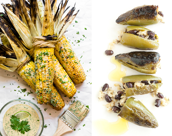 grilled corn and grilled jalapeno poppers