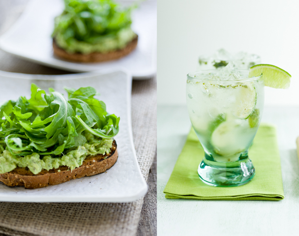 avocado & arugula toasts, mojitos