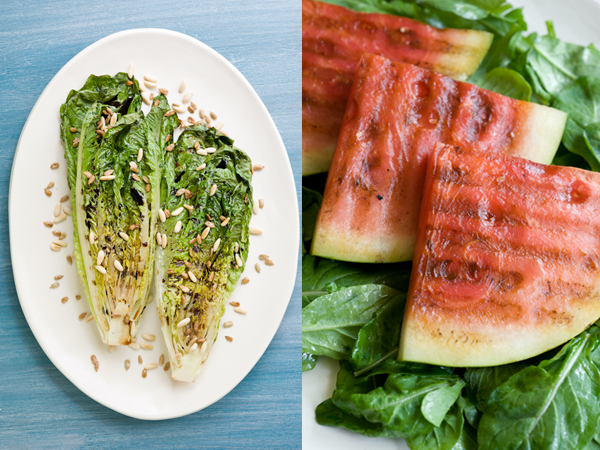 grilled romaine salad, grilled watermelon salad