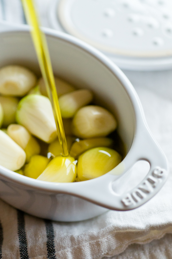 garlic confit garlic, olive oil, black peppercorns