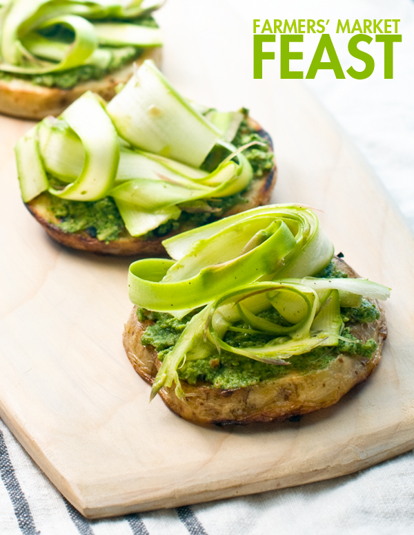 Grilled potatoes, radish green pesto, shaved asparagus