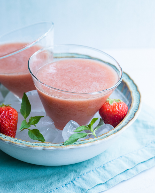 Strawberry & Rhubarb Smoothie with Lemon Basil